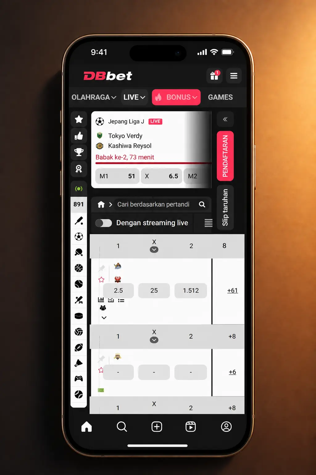 Registration via the DBBet Application