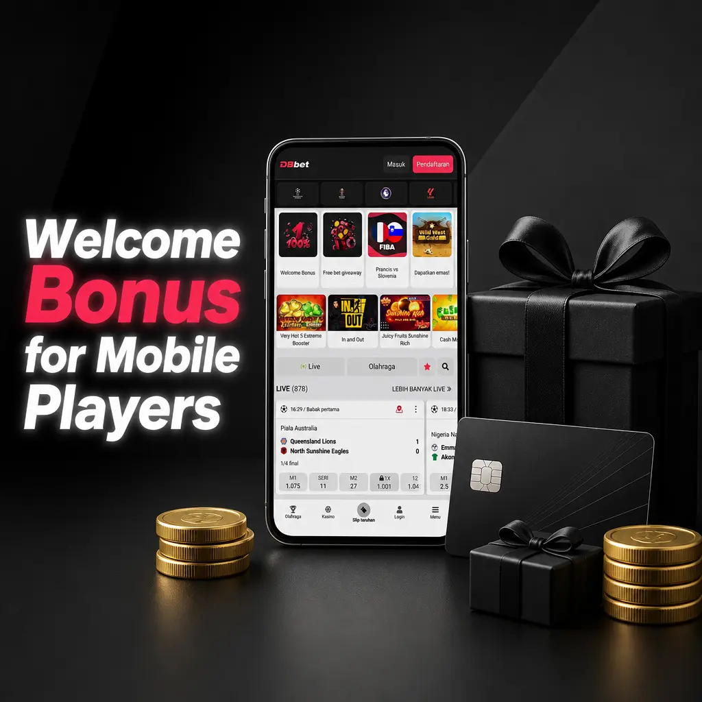 DBBet mobile welcome bonus: 100% first deposit match up to Rp2,057,988.62 via DANA, QRIS, or OVO, activated automatically.