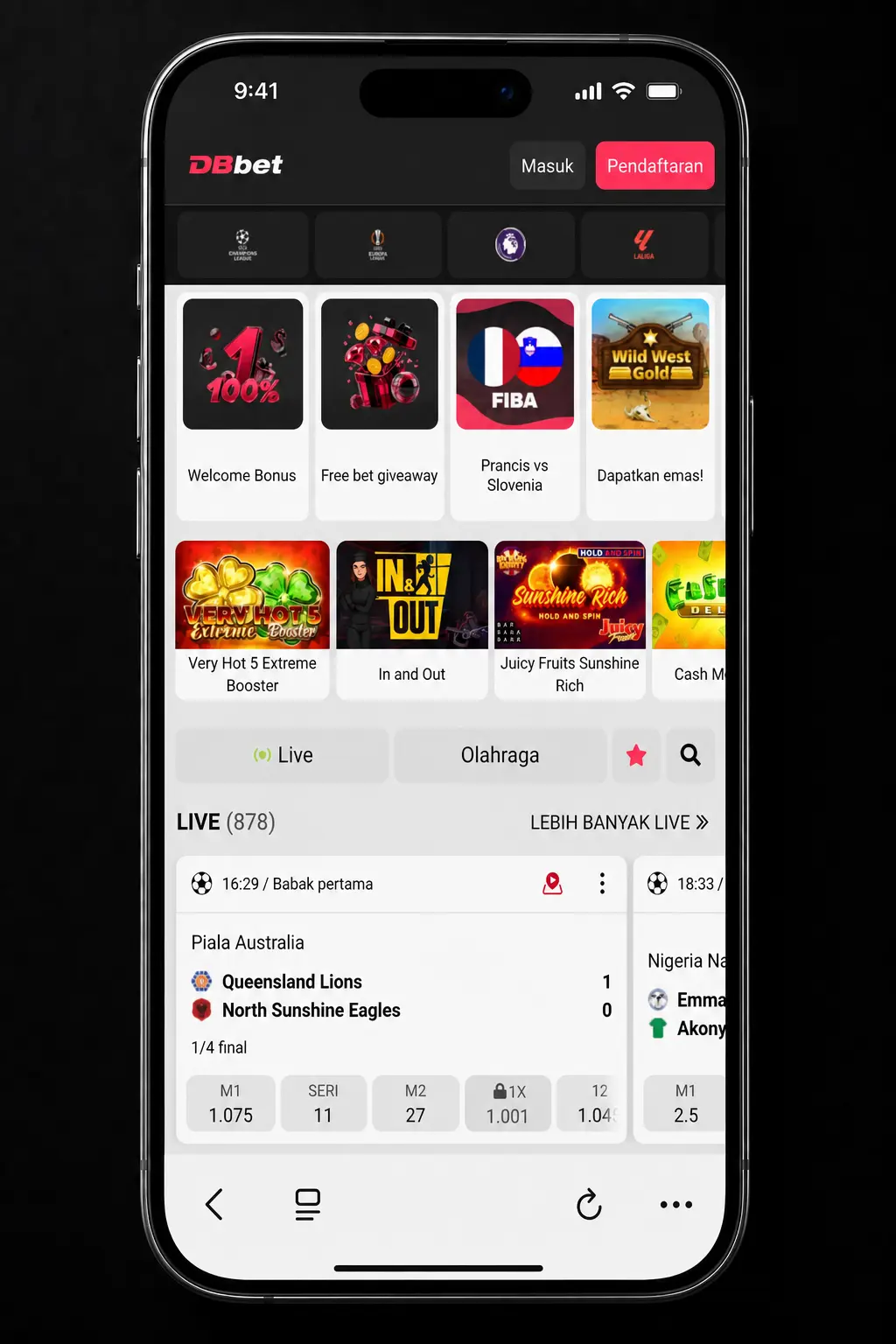 DBBet iOS PWA installation guide showing 5 steps to add the app icon to your Safari home screen.