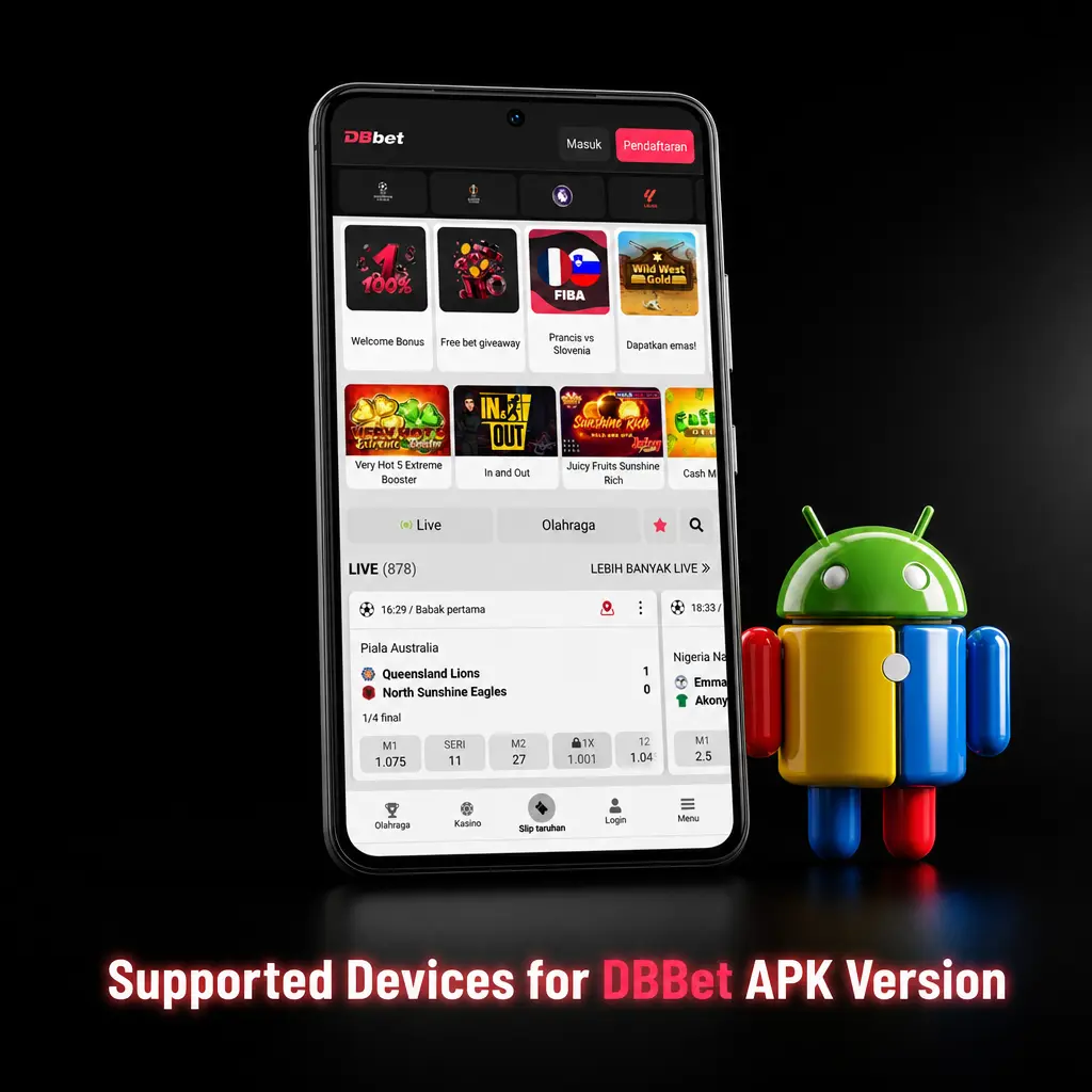 Supported Android devices for DBBet APK, including Samsung, Xiaomi, Oppo, Vivo, OnePlus, and other brands popular in Indonesia.